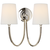 Reed Dubbel Vägglampa – Polished Nickel With Linen Shade