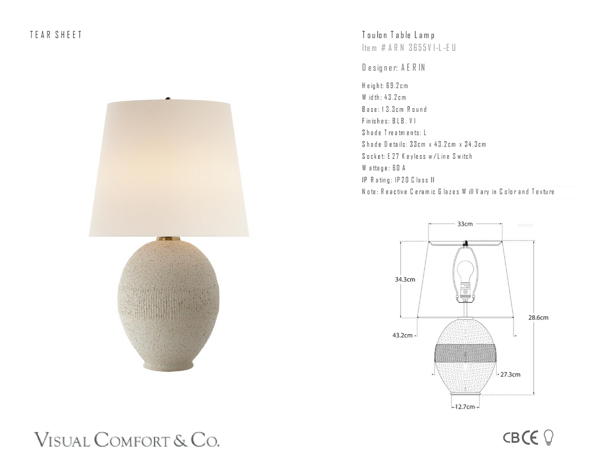 Toulon Bordslampa — AERIN for Visual Comfort & Co. måttskiss