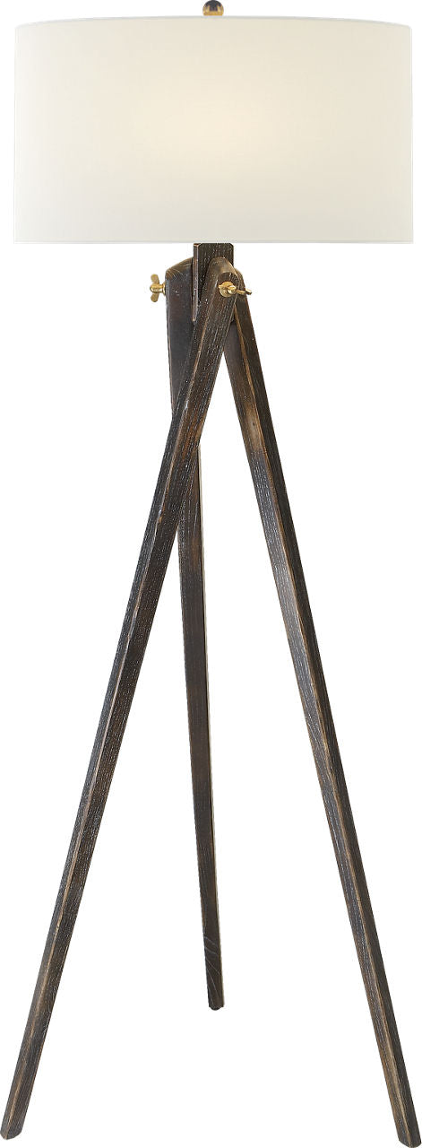 Tripod-lattiavalaisin — Chapman & Myers for Visual Comfort & Co. — Tudor Brown with Linen Shade