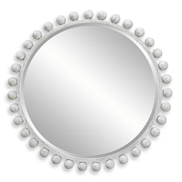 Cyra Round Wood Mirror in Aged Ivory - undefined