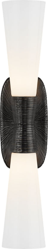 Utopia Large Double Vägglampa — Kelly Wearstler for Visual Comfort & Co. — Aged Iron with White Glass
