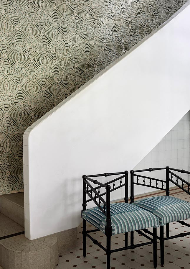 Velvet Lines room setting — Pierre Frey fabric