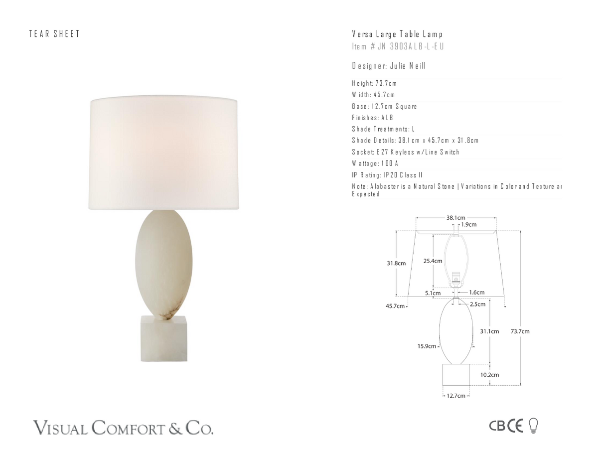 Versa Large Bordslampa — Julie Neill for Visual Comfort & Co. måttskiss