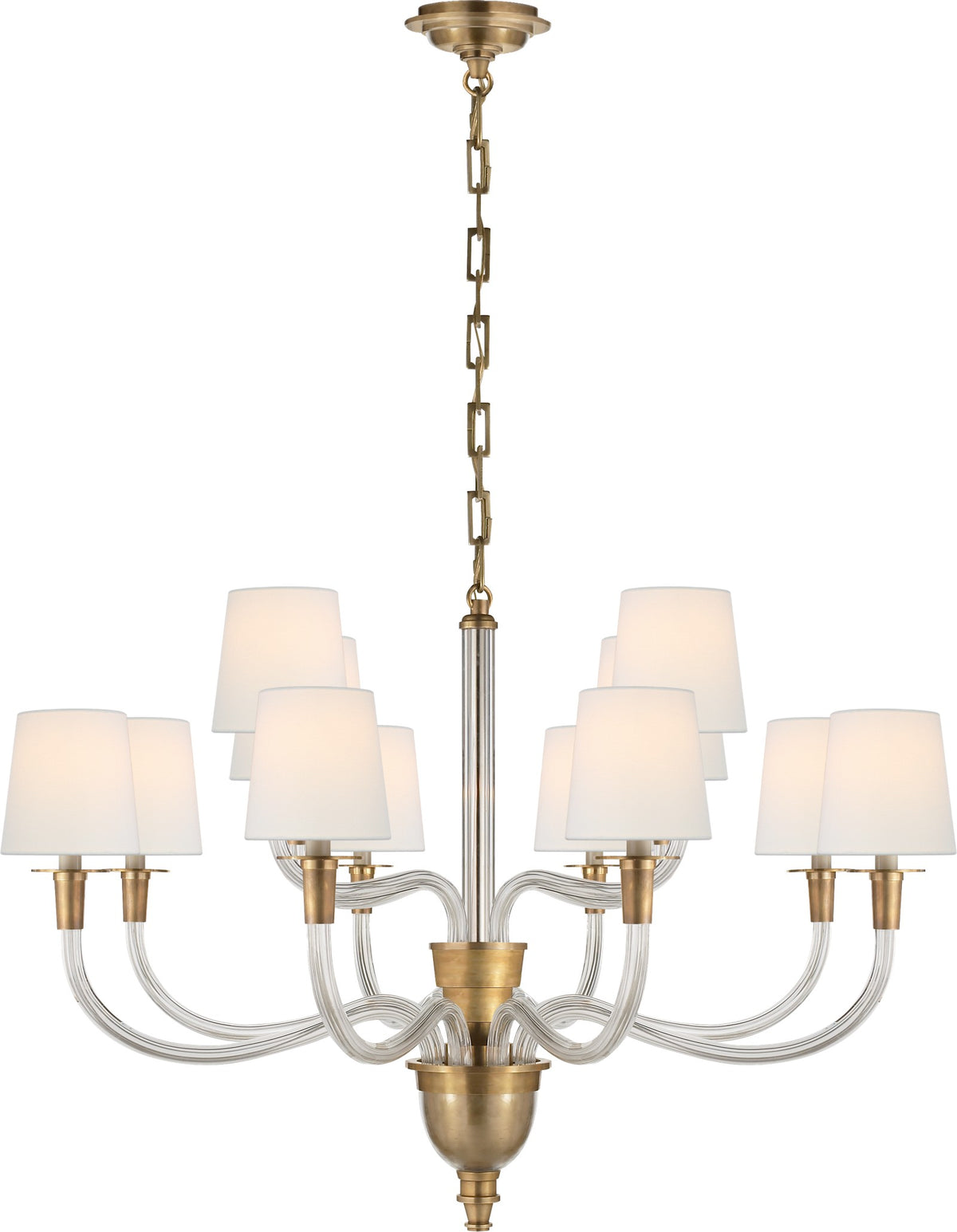 Vivian Large Two-Tier Takkrona — Thomas O'Brien for Visual Comfort & Co. — Hand-Rubbed Antique Brass with Linen Shades