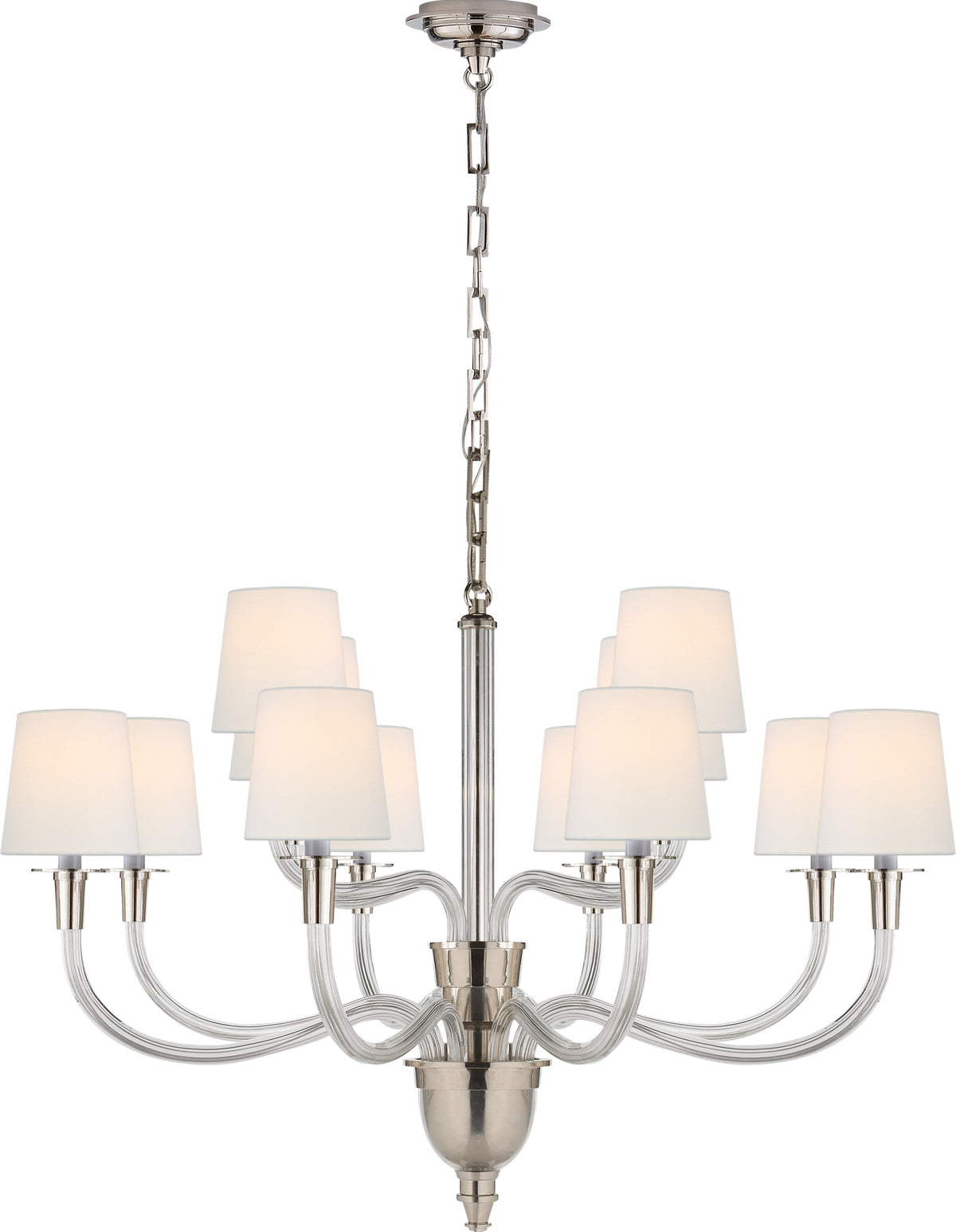 Vivian Large Two-Tier Takkrona — Thomas O'Brien for Visual Comfort & Co. — Polished Nickel with Linen Shades