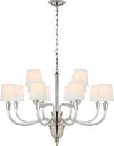 Vivian Large Two-Tier Takkrona — Thomas O'Brien for Visual Comfort & Co. — Polished Nickel with Linen Shades