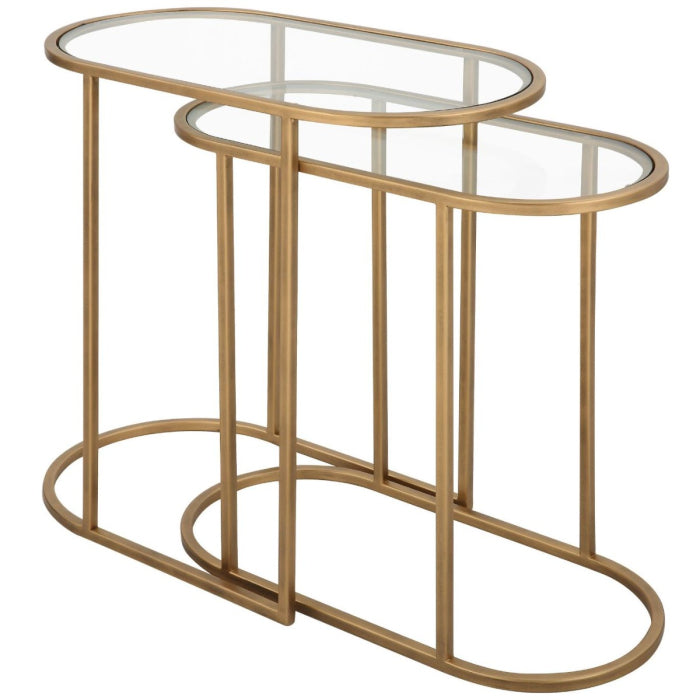 Slide Nesting Side Tables Brass & Glass - Keiichi