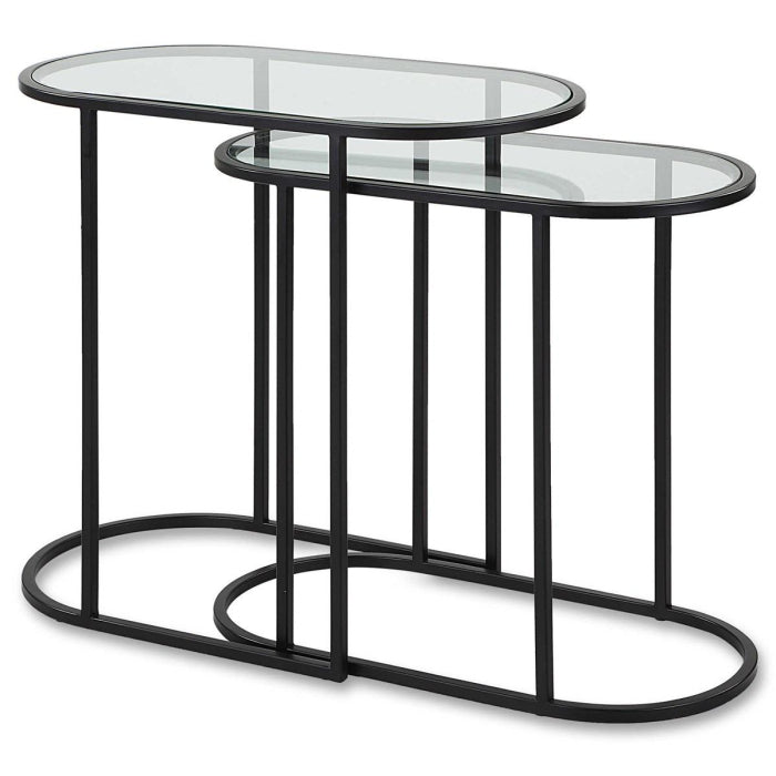 Slide Nesting Side Tables Black and Glass - Keiichi