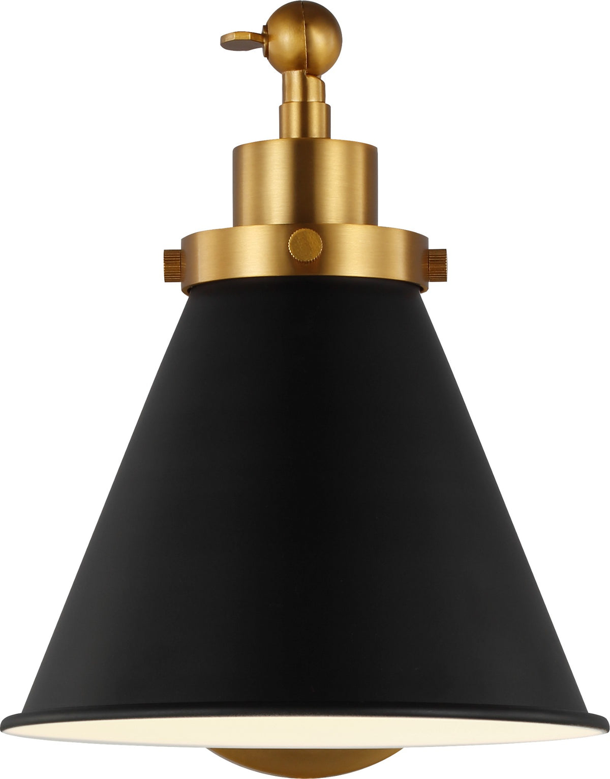 Wellfleet Single Arm Cone Task Vägglampa — Chapman & Myers for Visual Comfort & Co. — Midnight Black and Burnished Brass with Matte Black detaljbild