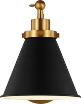 Wellfleet Single Arm Cone Task Vägglampa — Chapman & Myers for Visual Comfort & Co. — Midnight Black and Burnished Brass with Matte Black detaljbild