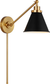 Wellfleet Single Arm Cone Task Vägglampa — Chapman & Myers for Visual Comfort & Co. — Midnight Black and Burnished Brass with Matte Black