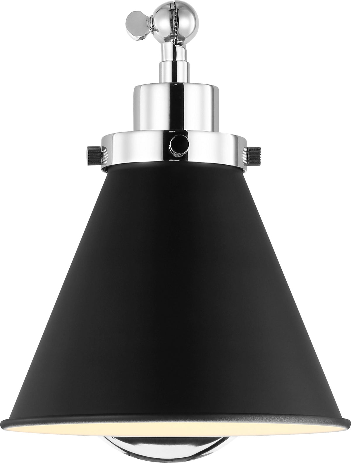 Wellfleet Single Arm Cone Task Vägglampa — Chapman & Myers for Visual Comfort & Co. — Midnight Black and Polished Nickel with Matte Black detaljbild
