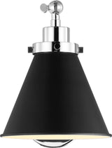 Wellfleet Single Arm Cone Task Vägglampa — Chapman & Myers for Visual Comfort & Co. — Midnight Black and Polished Nickel with Matte Black detaljbild