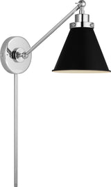 Wellfleet Single Arm Cone Task Vägglampa — Chapman & Myers for Visual Comfort & Co. — Midnight Black and Polished Nickel with Matte Black