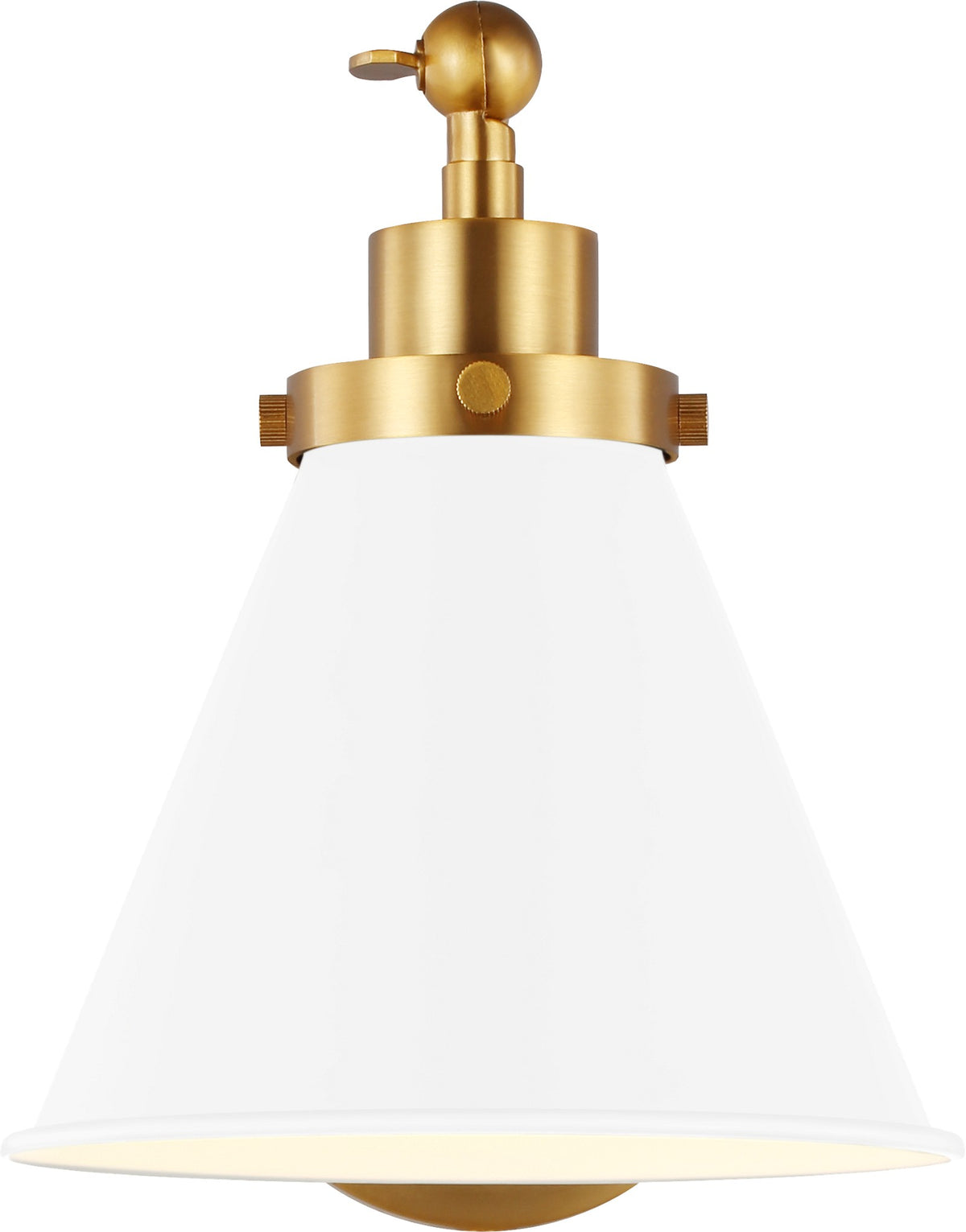 Wellfleet Single Arm Cone Task Vägglampa — Chapman & Myers for Visual Comfort & Co. — Matte White and Burnished Brass with Matte White detaljbild