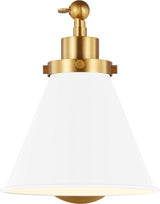 Wellfleet Single Arm Cone Task Vägglampa — Chapman & Myers for Visual Comfort & Co. — Matte White and Burnished Brass with Matte White detaljbild