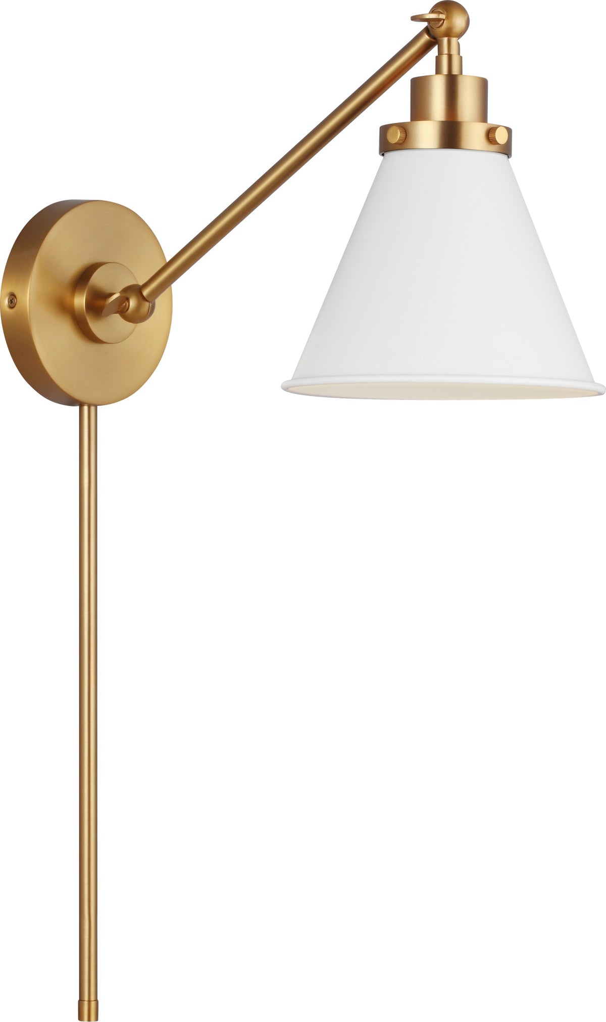 Wellfleet Single Arm Cone Task Vägglampa — Chapman & Myers for Visual Comfort & Co. — Matte White and Burnished Brass with Matte White