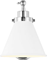 Wellfleet Single Arm Cone Task Vägglampa — Chapman & Myers for Visual Comfort & Co. — Matte White and Polished Nickel with Matte White detaljbild