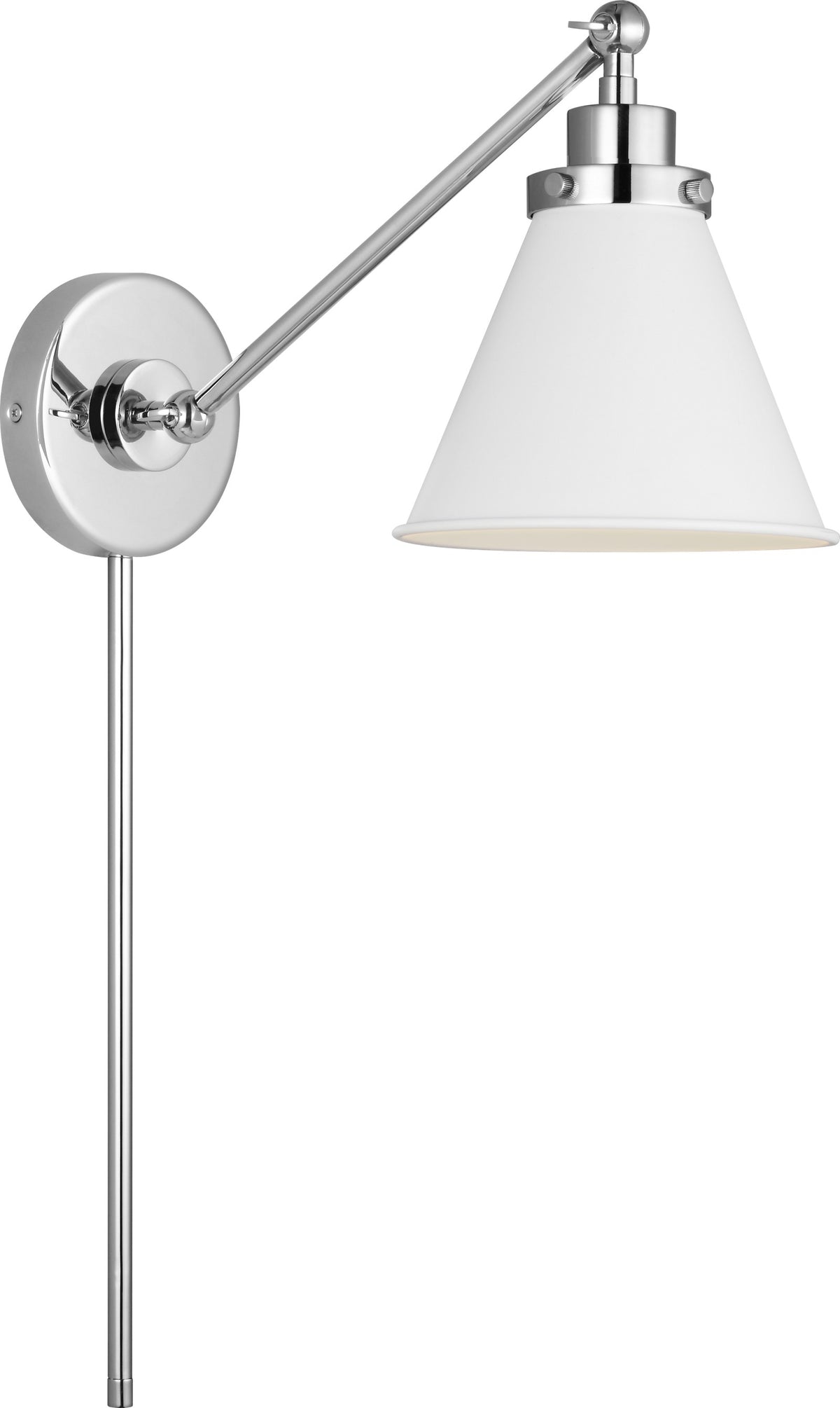 Wellfleet Single Arm Cone Task Vägglampa — Chapman & Myers for Visual Comfort & Co. — Matte White and Polished Nickel with Matte White