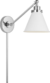 Wellfleet Single Arm Cone Task Vägglampa — Chapman & Myers for Visual Comfort & Co. — Matte White and Polished Nickel with Matte White