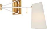 Keil Swing Arm Vägglampa — Visual Comfort — Hand-Rubbed Antique Brass and White with Linen Shade / Utan ljuskälla