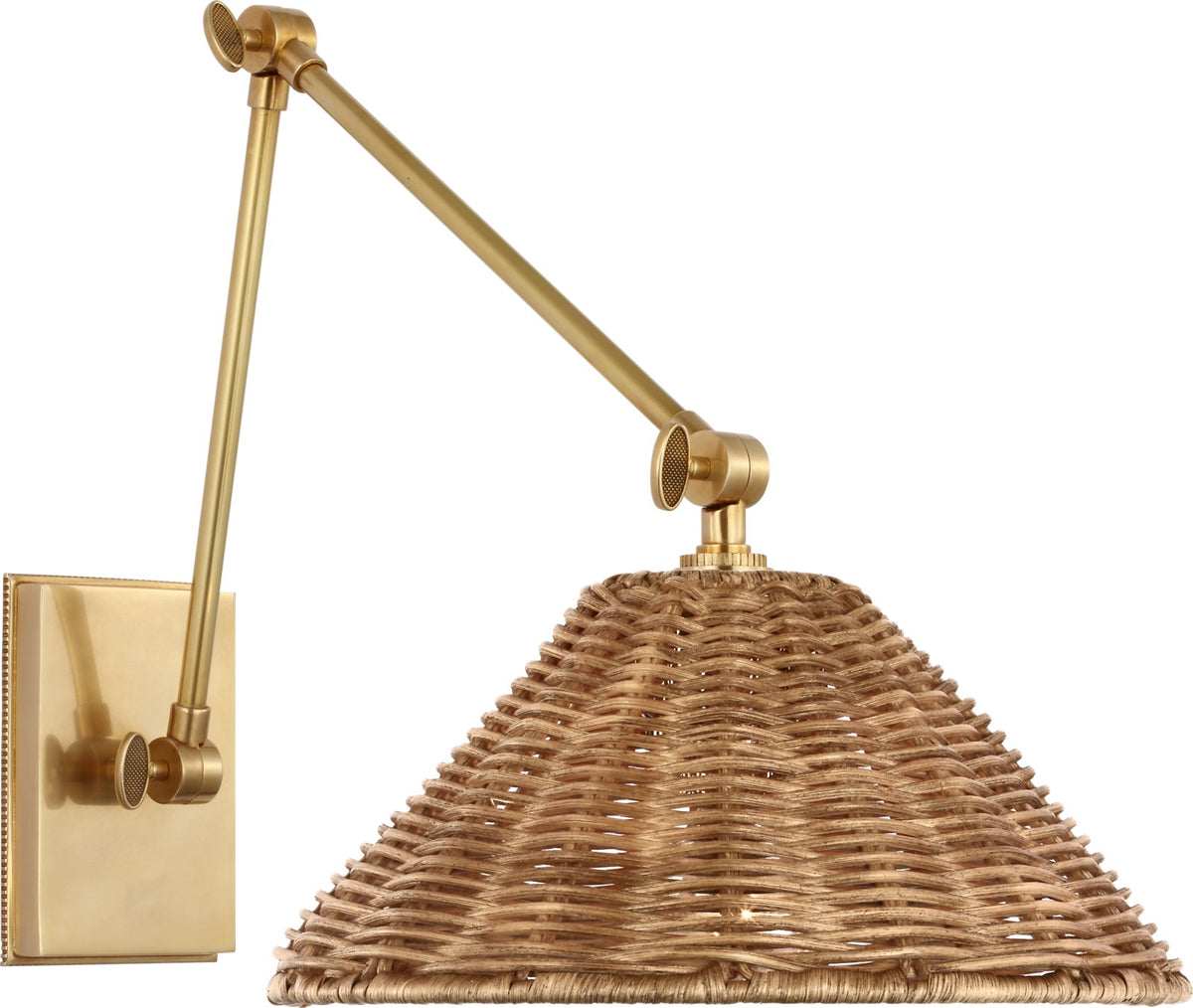Wimberley Double Library Wall Light — Marie Flanigan for Visual Comfort & Co. — Soft Brass with Natural Wicker Shade