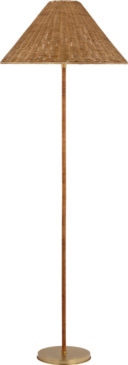 Wimberley Medium Wrapped Golvlampa — Marie Flanigan for Visual Comfort & Co. — Soft Brass with Natural Wicker Shade