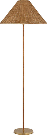 Wimberley Medium Wrapped Golvlampa — Marie Flanigan for Visual Comfort & Co. — Soft Brass with Natural Wicker Shade