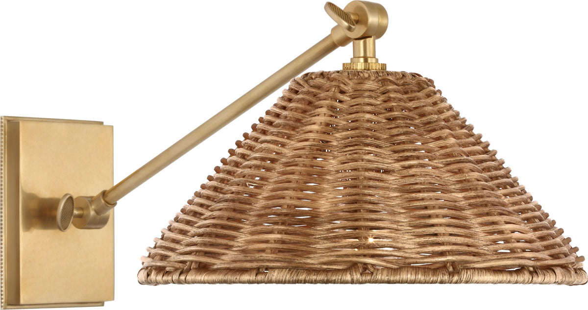 Wimberley Single Library Wall Light — Marie Flanigan for Visual Comfort & Co. — Soft Brass with Natural Wicker Shade