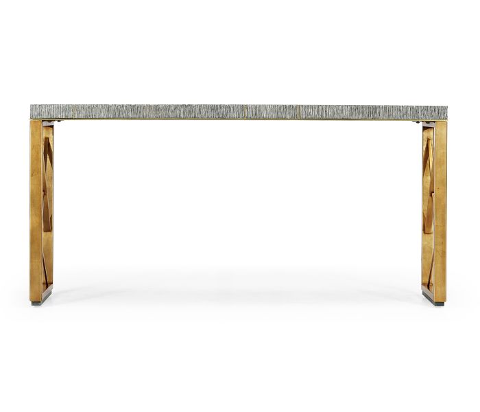 Transitional Oak & Gilded Console Table