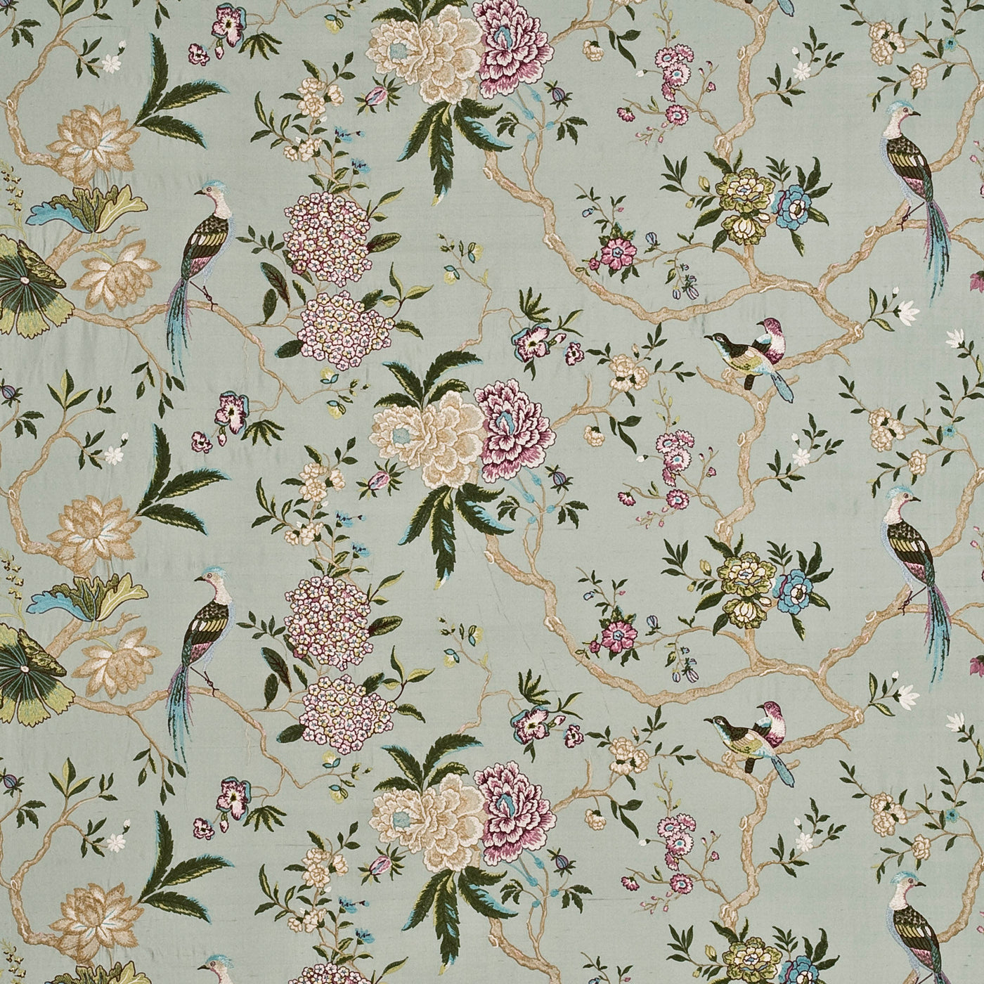 Oriental Bird Embroidery Silk Tyg