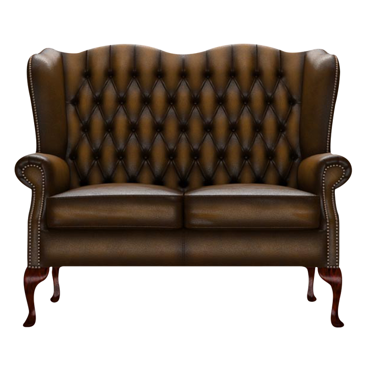 Gladstone 2 Sits Chesterfield Soffa Antique Gold