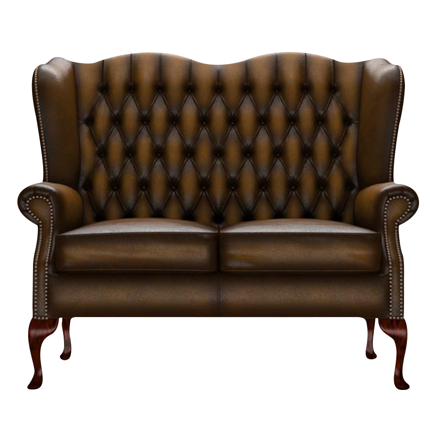 Gladstone 2 Sits Chesterfield Soffa Antique Gold