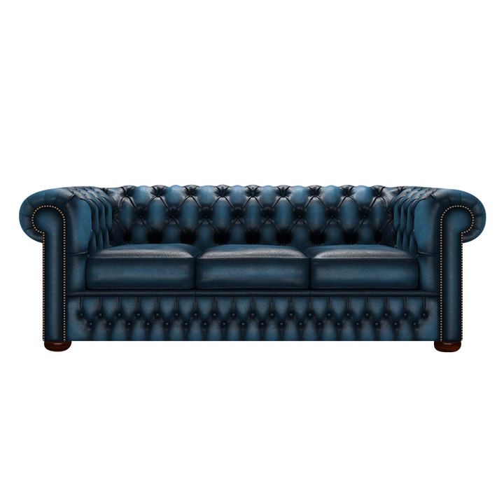 Classic 3 Sits Chesterfield Soffa Antique Blue