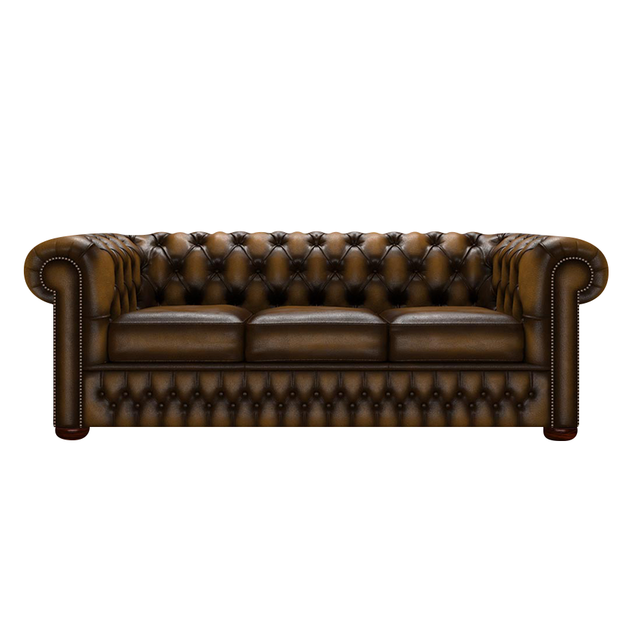 Classic 3 Sits Chesterfield Soffa Antique Gold