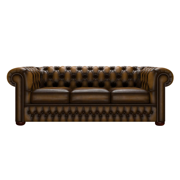 Classic 3 Sits Chesterfield Soffa Antique Gold
