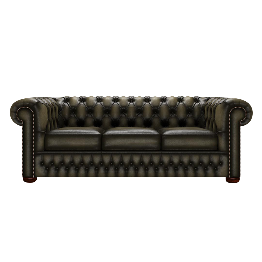 Classic 3 Sits Chesterfield Soffa Antique Olive