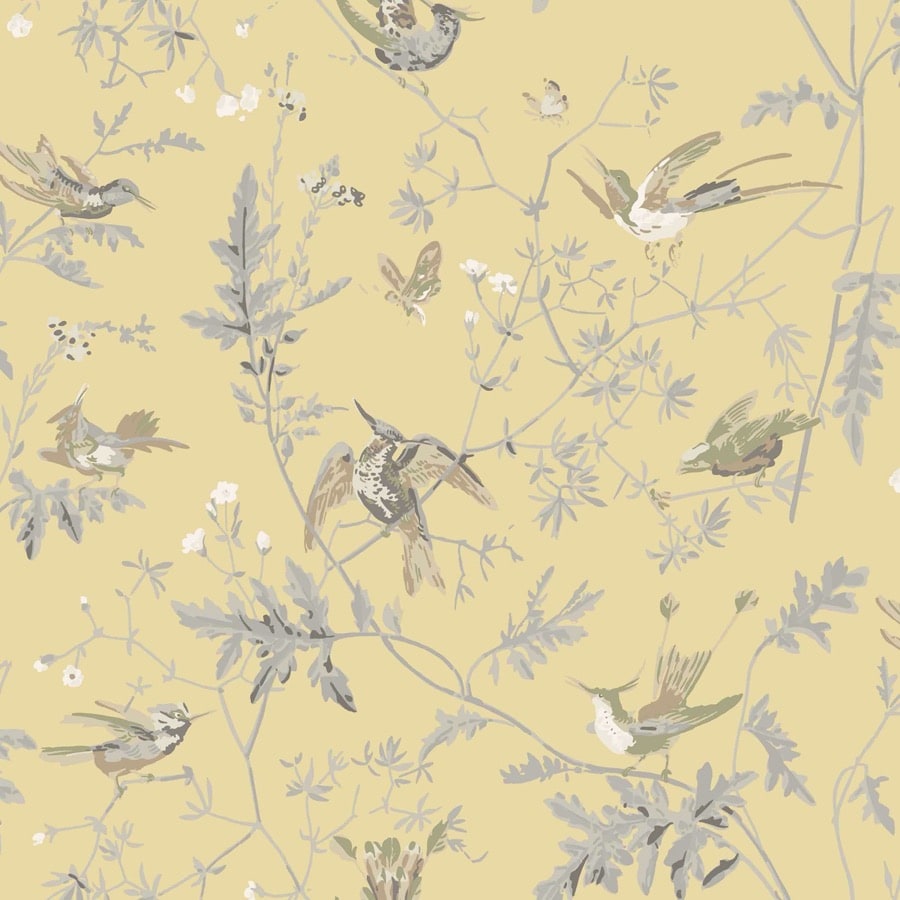 Lataa kuva Galleria-katseluun, Cole and Son Tyg Hummingbirds Gold &amp; Soft Grey
