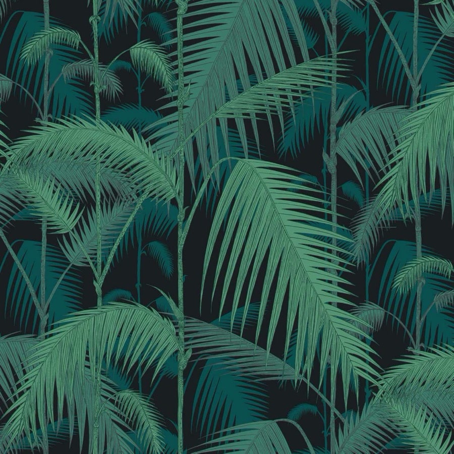 Cole and Son Tyg Palm Jungle Viridian & Petrol On Black