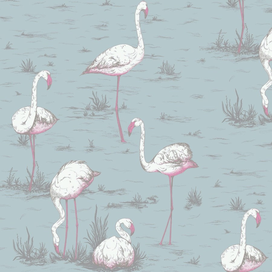 Cole and Son Tyg Flamingos White & Fuchsia On Seafoam