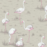 Cole and Son Tyg Flamingos White & Fuchsia On Taupe