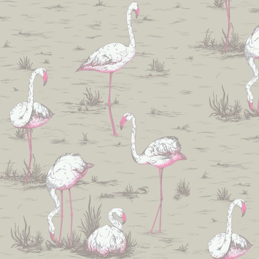 Ladda upp bild till gallerivisning, Cole and Son Tyg Flamingos White &amp; Fuchsia On Taupe
