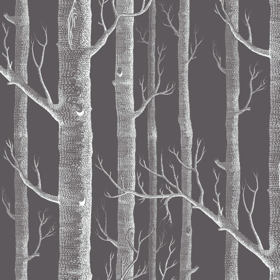 Cole and Son Tyg Woods White On Charcoal