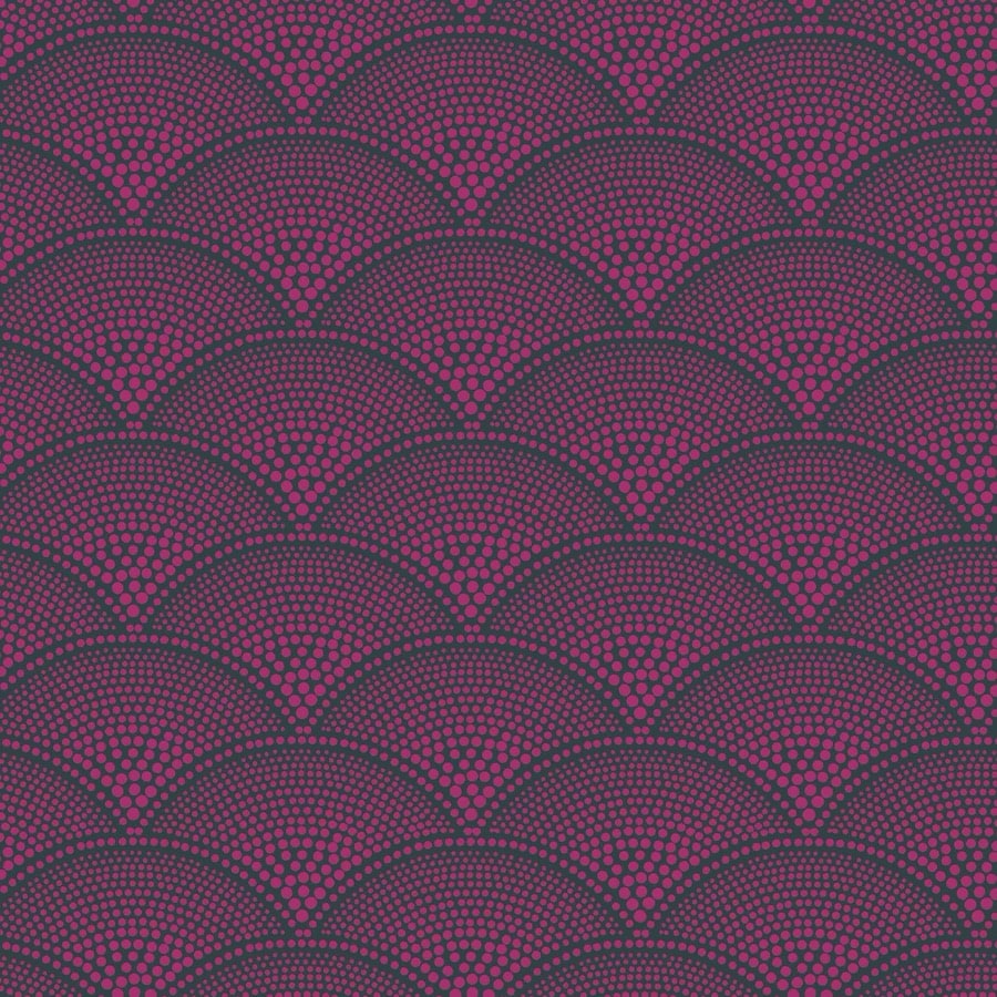 Cole and Son Tyg Feather Fan Magenta On Charcoal