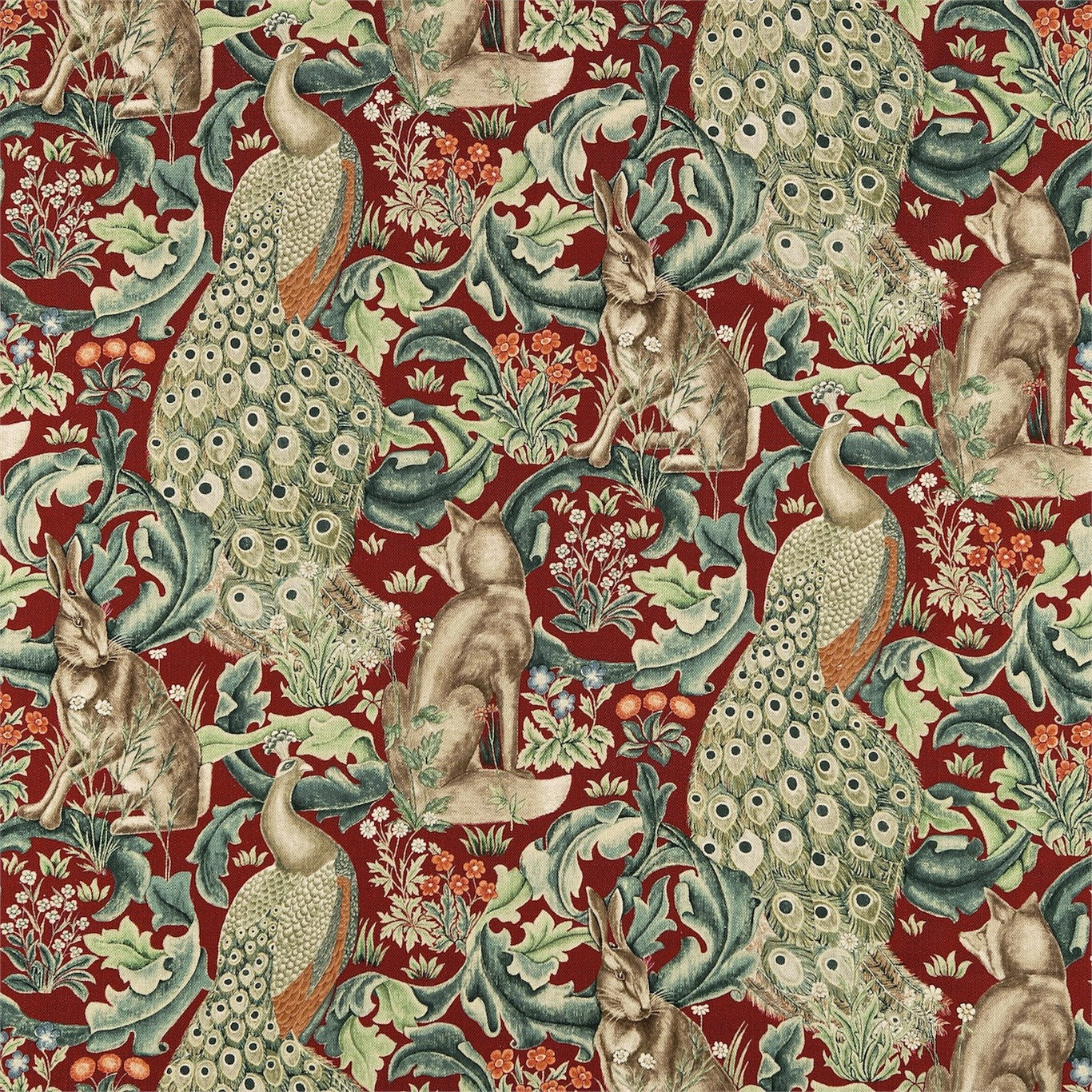 Morris and Co Tyg Forest (Viscose Linen) Red