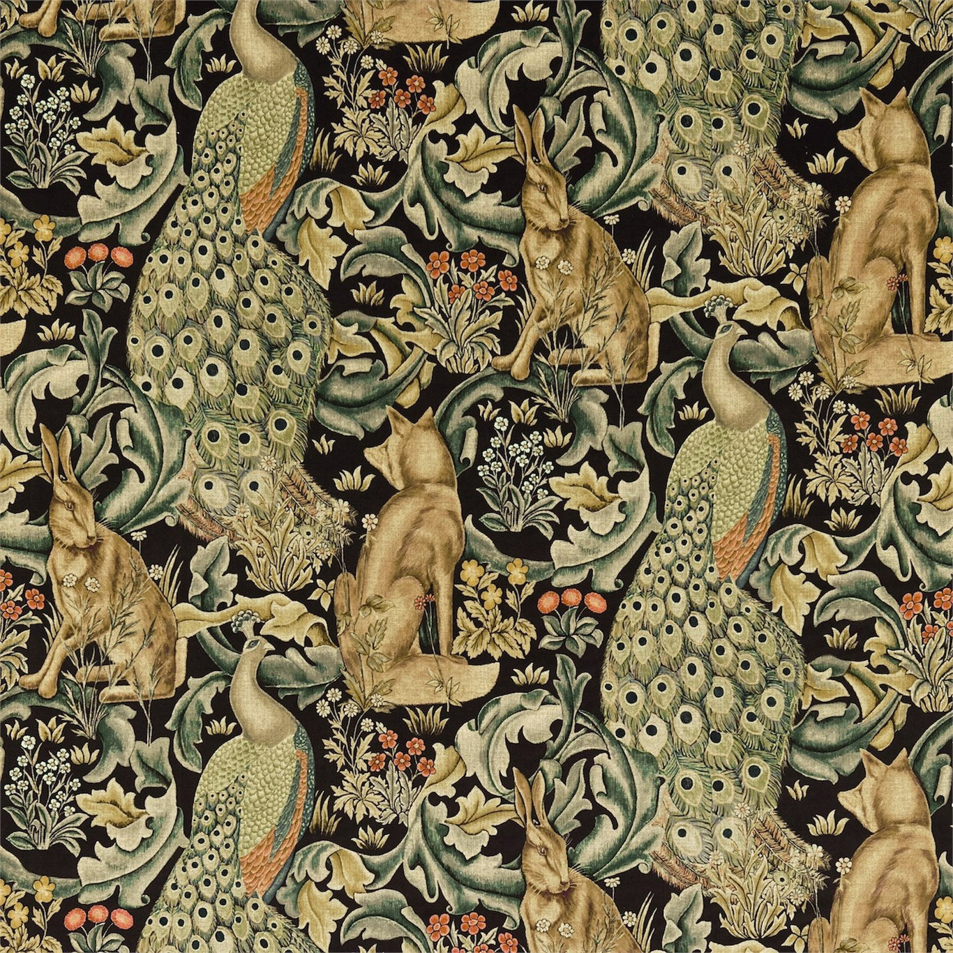 Morris and Co Tyg Forest (Velvet) Charcoal