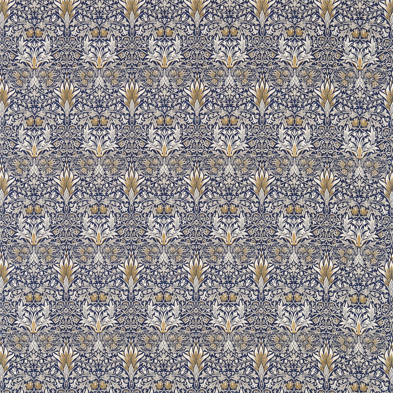 Morris and Co Tyg Snakeshead Indigo Hemp