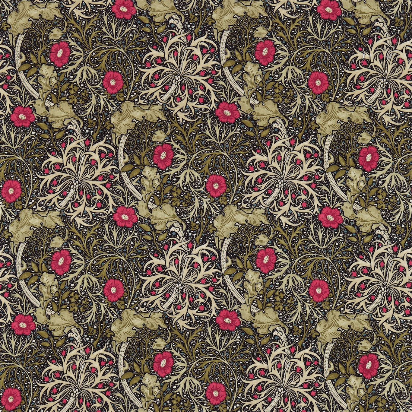 Morris and Co Tyg Morris Seaweed Ebony Poppy