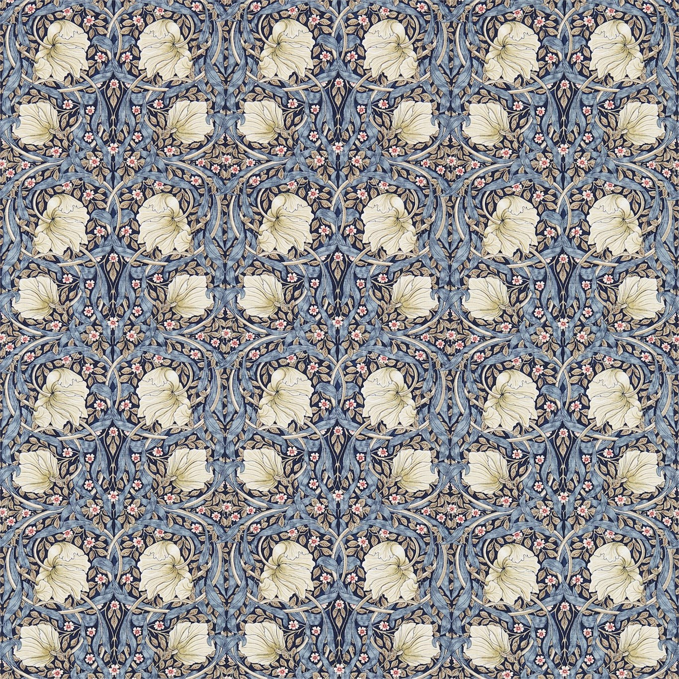 Morris and Co Tyg Pimpernel Indigo Hemp