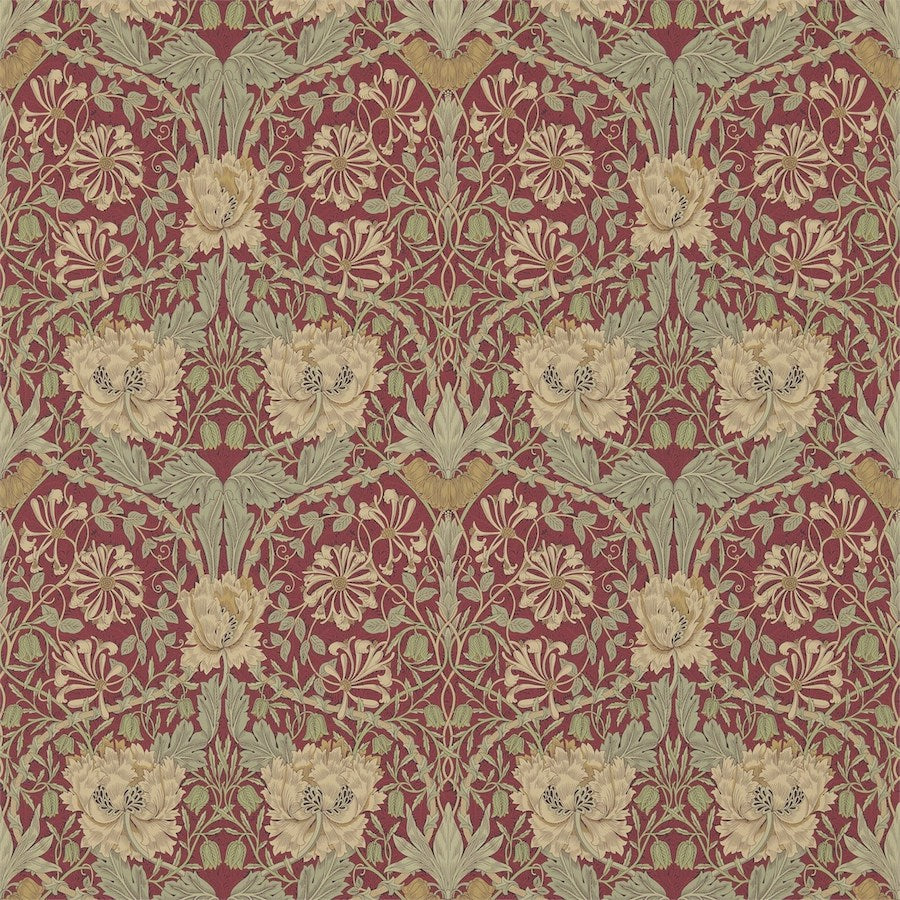 Morris and Co Tapet Honeysuckle & Tulip Red Gold